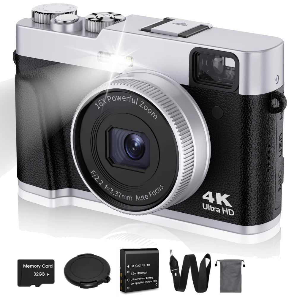 4K Digital Camera Auto Focus 48MP Vlogging Camera for YouTube, Tiktok And Instagram (50% OFF)